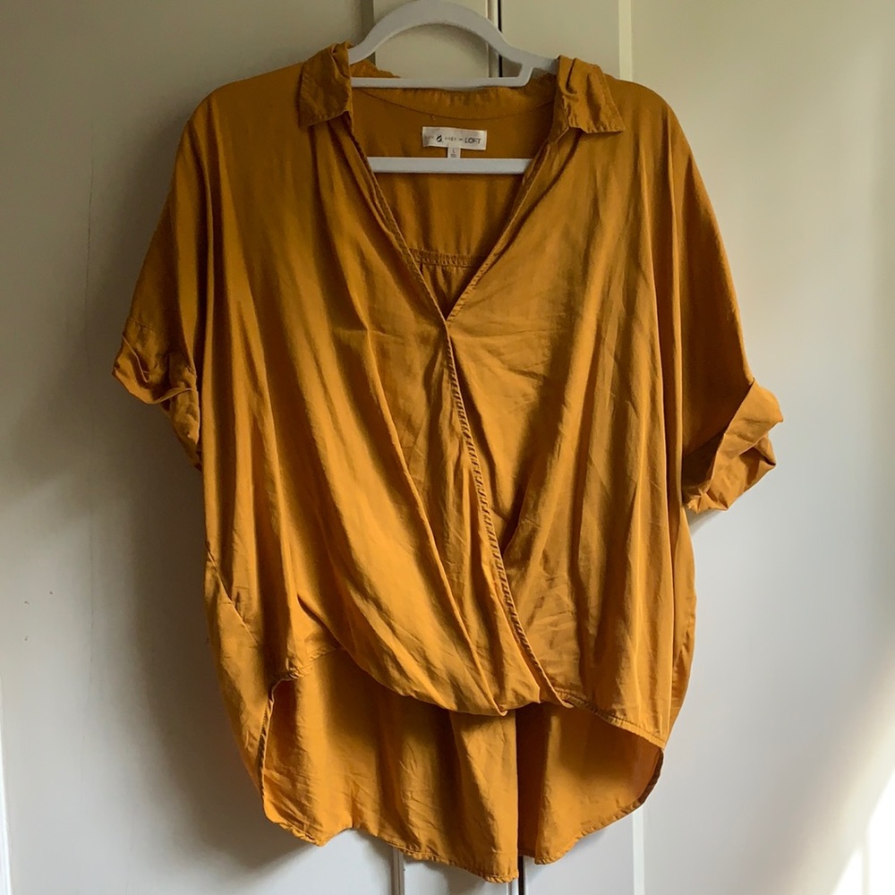 Lou & Grey for LOFT Collared Wrap Shirt, Mustard